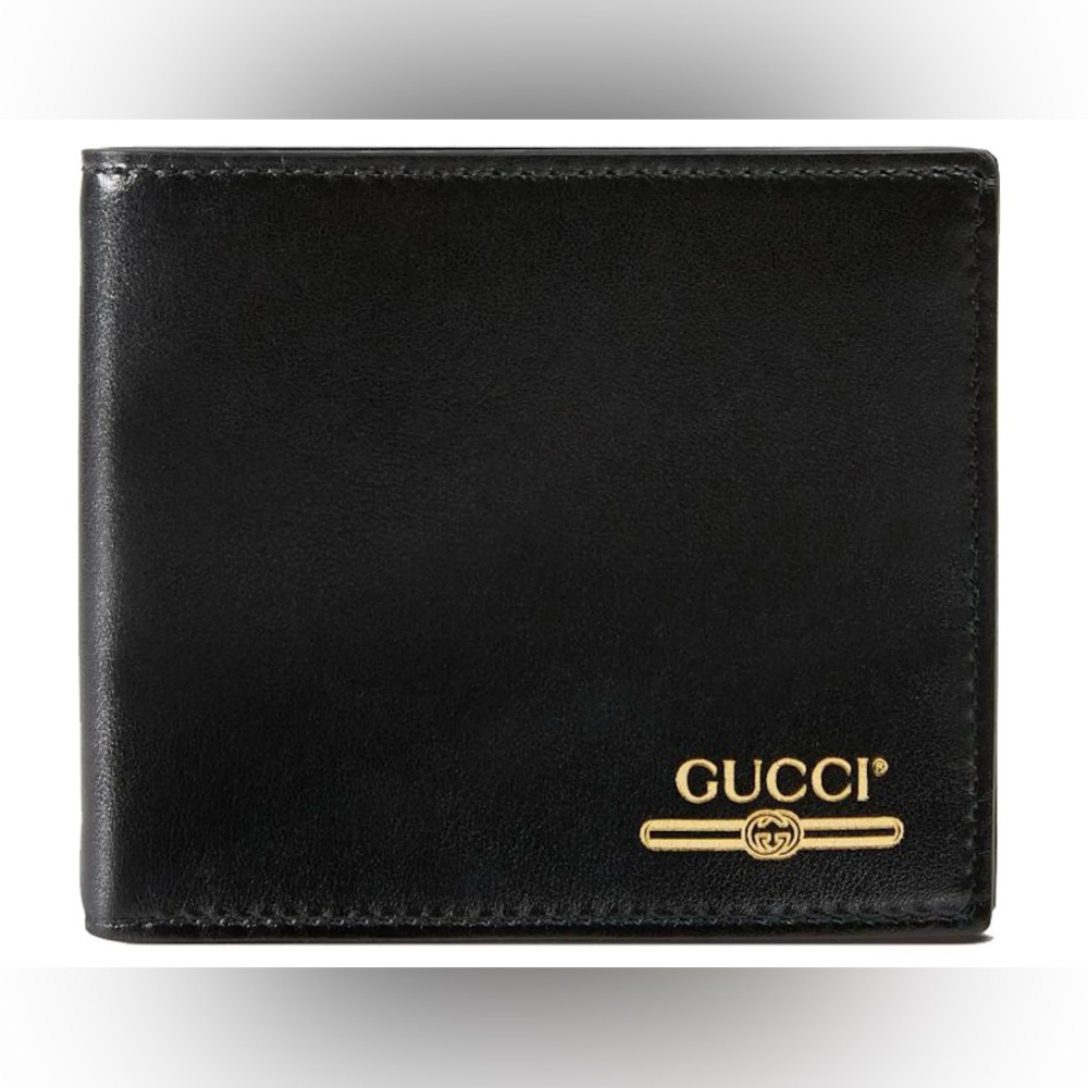 Gucci Men’s bi-fold wallet with Gold Gucci Logo(8 slots) New Authentic